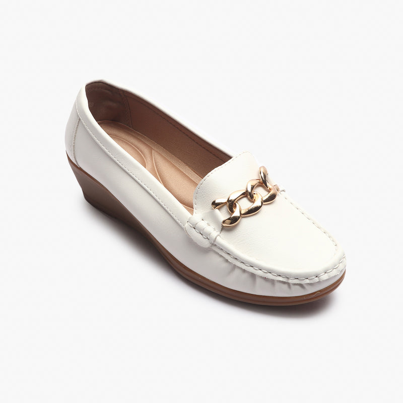 Bold Chainlink Wedge heel Loafers white side single