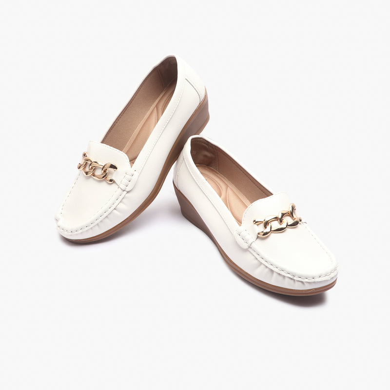 Bold Chainlink Wedge heel Loafers white