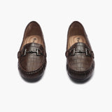Croc Print Buckle Embellished Loafers brown front angle