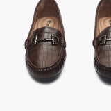 Croc Print Buckle Embellished Loafers brown front zoom
