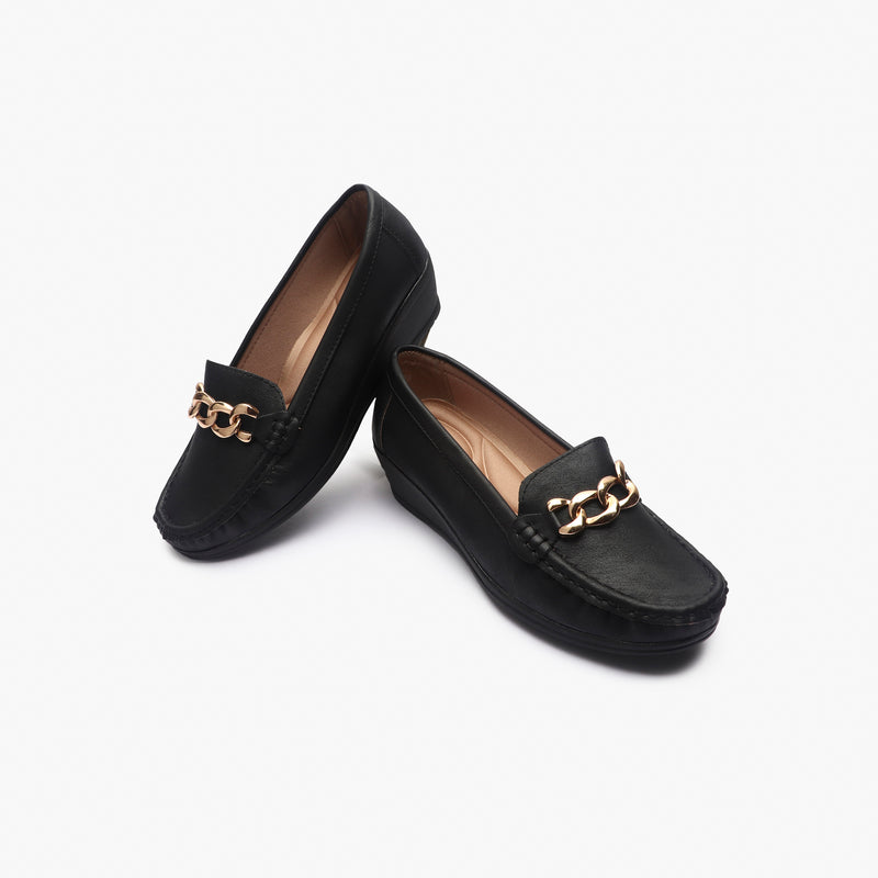Bold Chainlink Wedge heel Loafers black