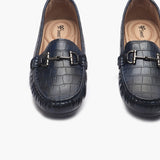 Croc Print Buckle Embellished Loafers brown front zoom