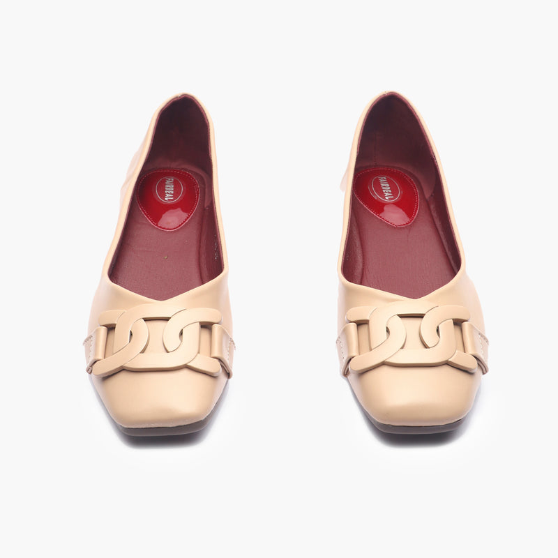 Chainlink Flat Ballerinas beige front angle