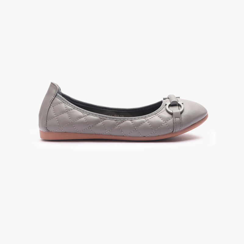 Quilted Ballerinas With Metal Bit grey side profile with heel