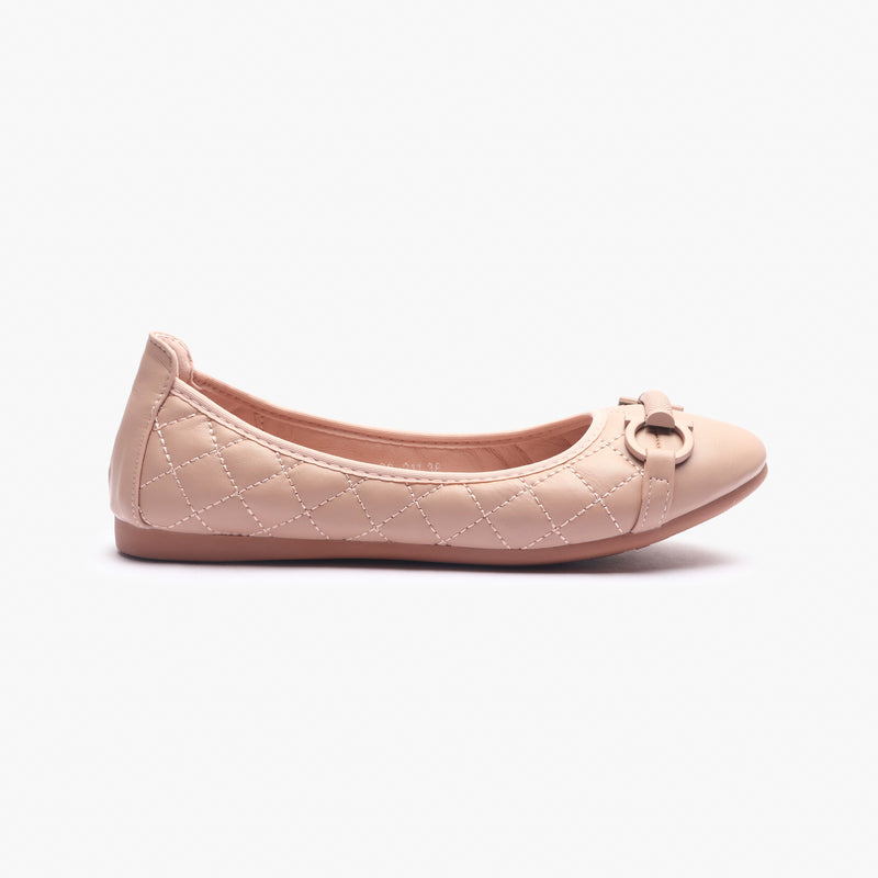 Quilted Ballerinas With Metal Bit light pink side profile