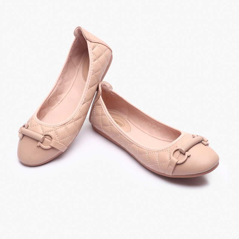 Quilted Ballerinas With Metal Bit light pink