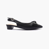 Bow Accented Flat Mules black side profile with heel