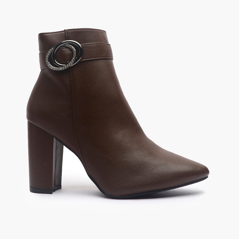  Side Buckle Embellished Boots brown side profile with heel
