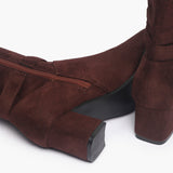 Suede Double Buckle Block Heel Boots brown sole