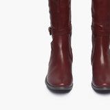 Double Buckle Side Zipper Boots maroon front angle zoom