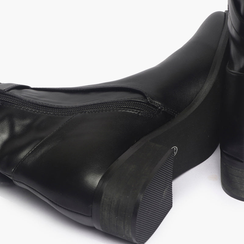 Double Buckle Side Zipper Boots black sole