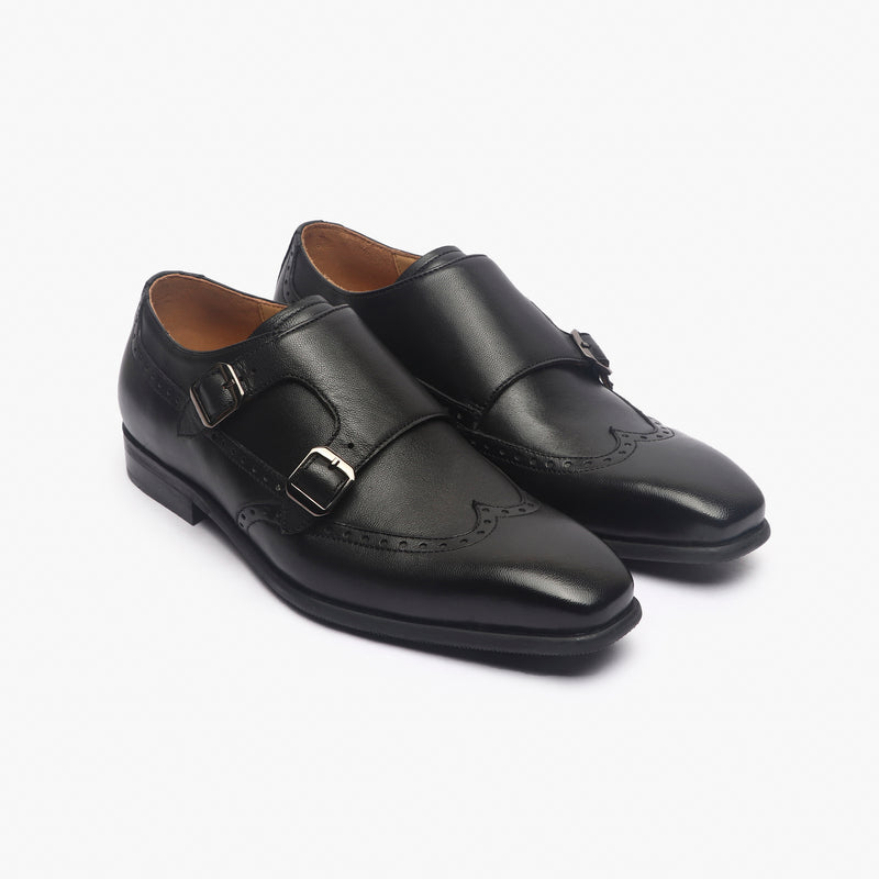 Double Buckle Monk Strap black side angle