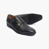 Double Buckle Monk Strap black side profile with heel