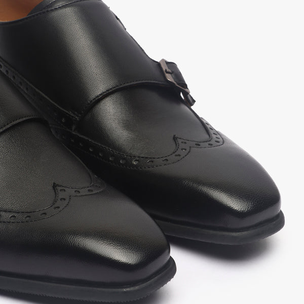 Double Buckle Monk Strap black front zoom