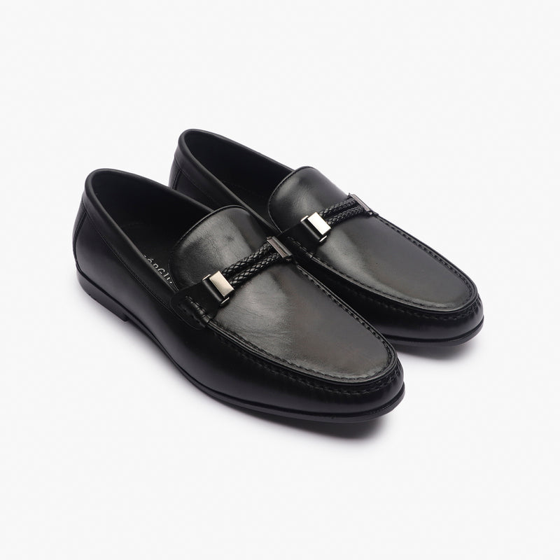 Woven Metal Bit Moccasins black side angle