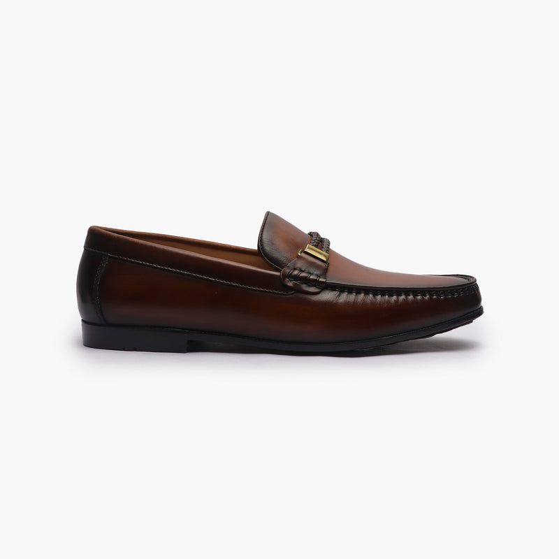 Woven Metal Bit Moccasins cognac side profile