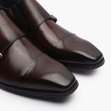 Double Buckle Monk Strap Patina coffee side angle zoom
