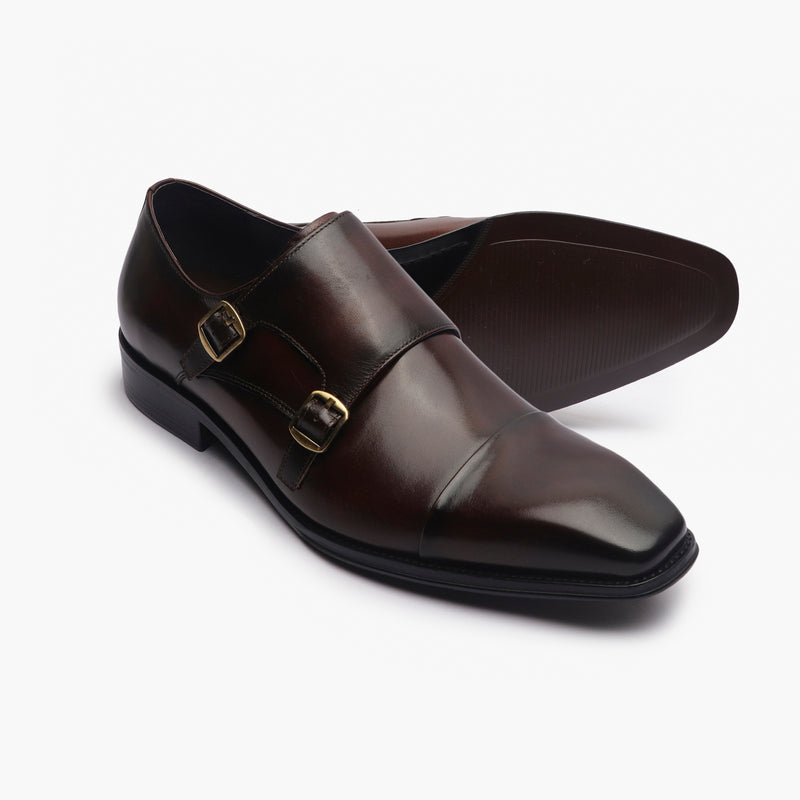 Double Buckle Monk Strap Patina coffee side and sole