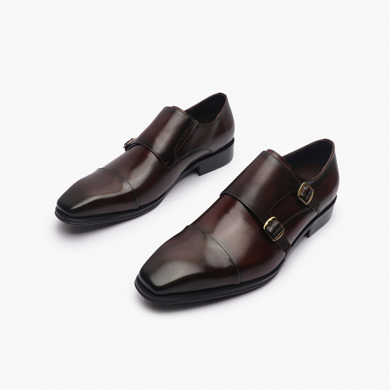 Double Buckle Monk Strap Patina coffee opposite side