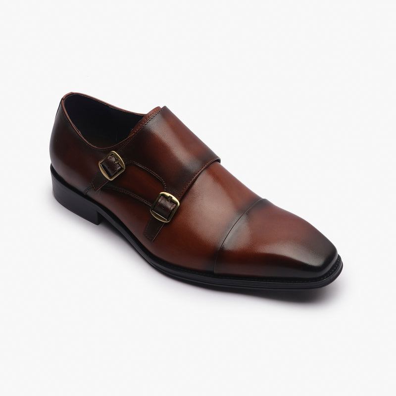 Double Buckle Monk Strap Patina cognac side single