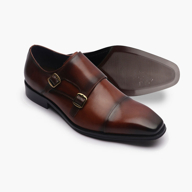 Double Buckle Monk Strap Patina cognac side and sole
