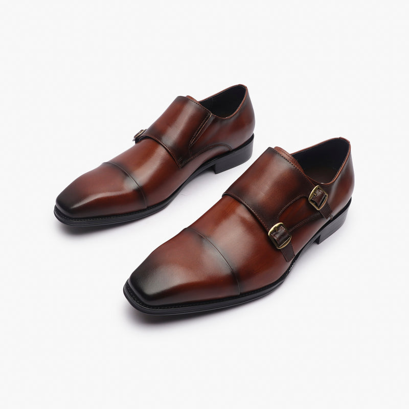 Double Buckle Monk Strap Patina cognac opposite side