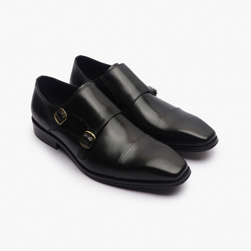 Double Buckle Monk Strap Patina black side angle
