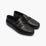 Croc Effect Loafers with Buckle black side angle