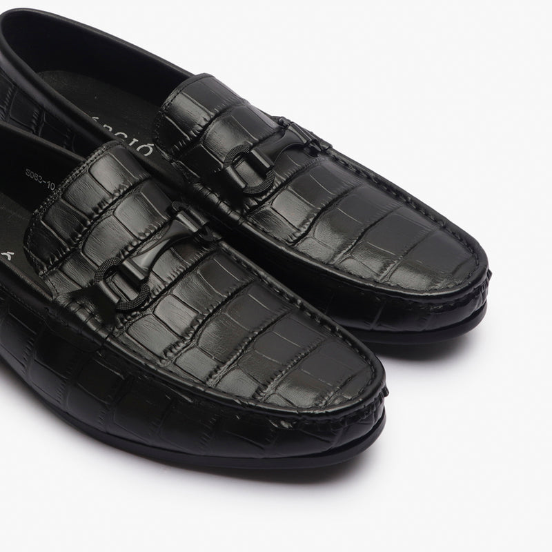Croc Effect Loafers with Buckle