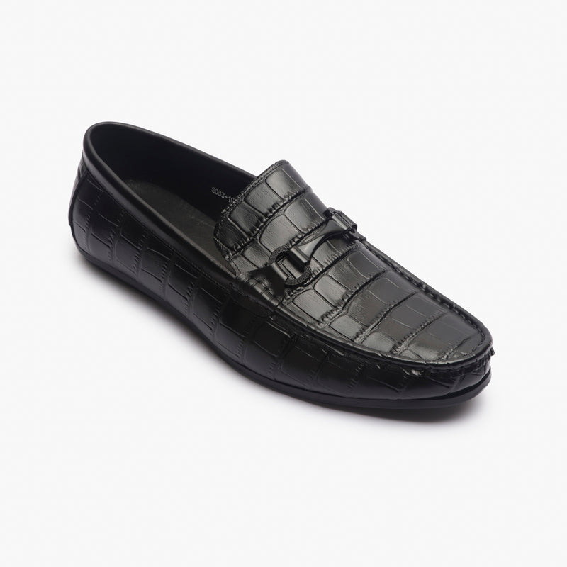 Croc Effect Loafers with Buckle black side single