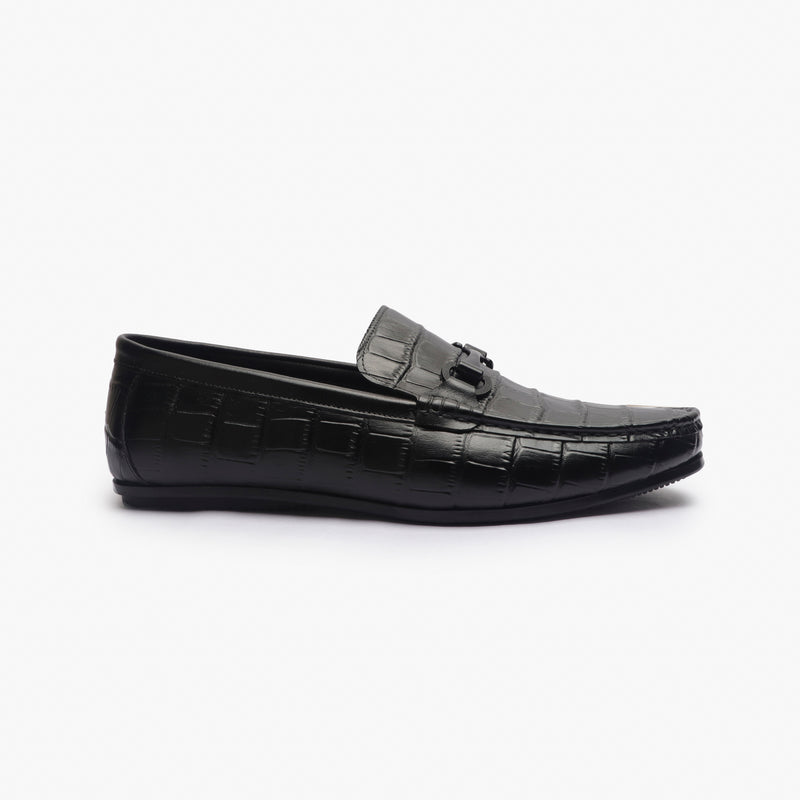 Croc Effect Loafers with Buckle black side profile