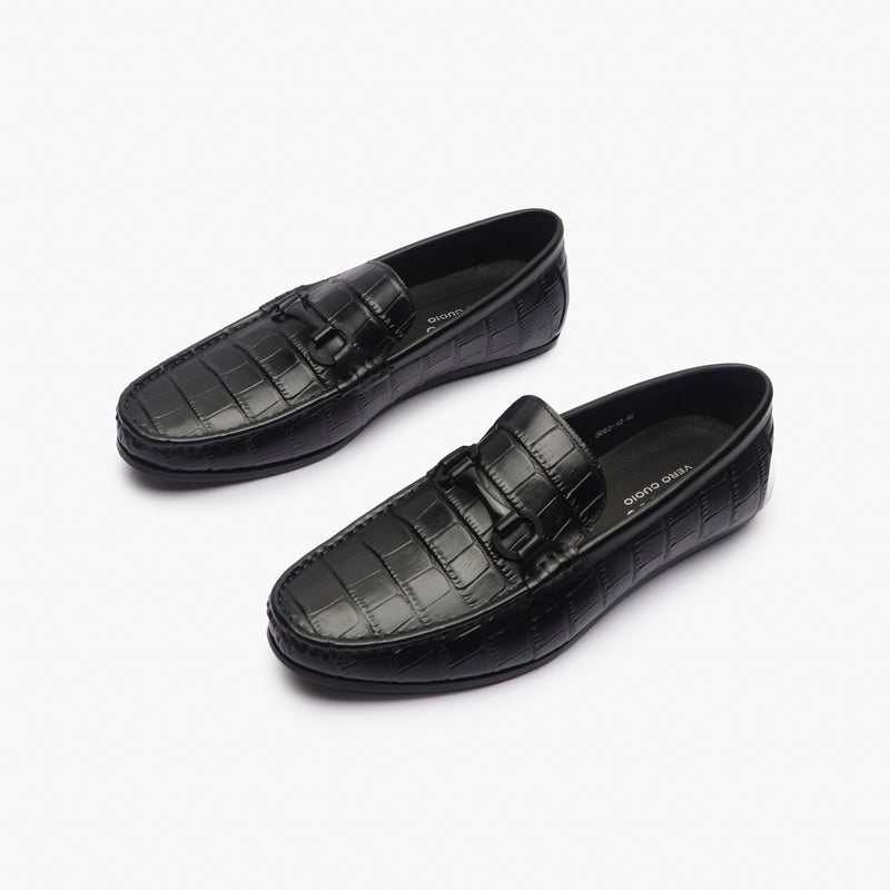 Croc Effect Loafers with Buckle black opposite side