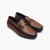 Croc Effect Loafers with Buckle brown side angle