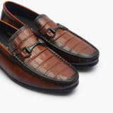 Croc Effect Loafers with Buckle