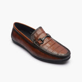 Croc Effect Loafers with Buckle brown side single