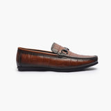Croc Effect Loafers with Buckle brown side profile