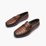 Croc Effect Loafers with Buckle brown opposite side