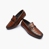 Croc Effect Loafers with Buckle brown