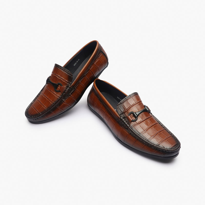 Croc Effect Loafers with Buckle brown