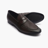 Weave Textured Penny Slip Ons brown side and sole