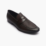 Weave Textured Penny Slip Ons brown side single