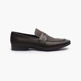 Weave Textured Penny Slip Ons brown side profile