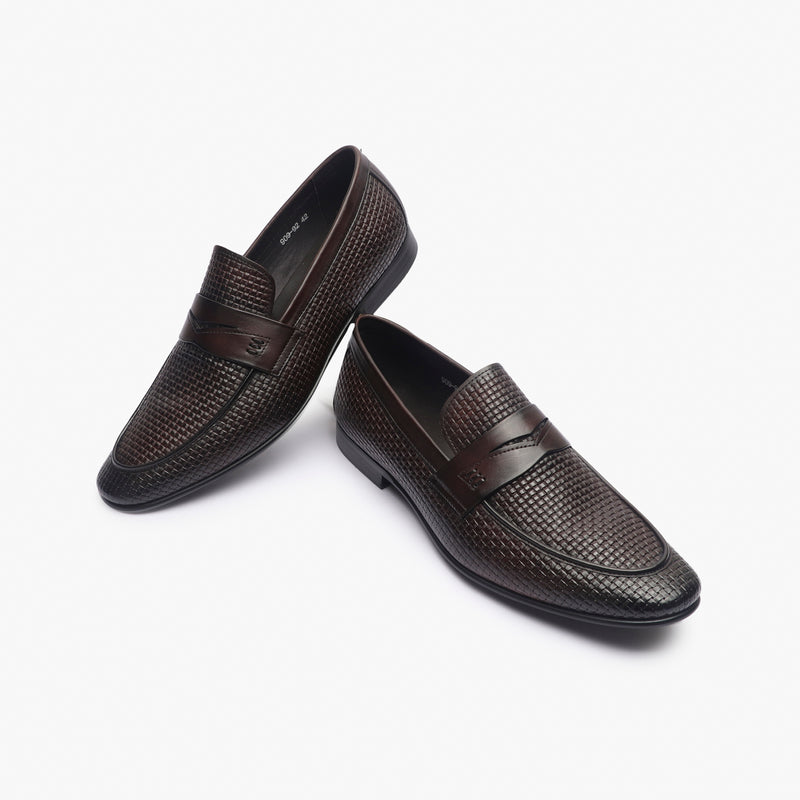 Weave Textured Penny Slip Ons brown 