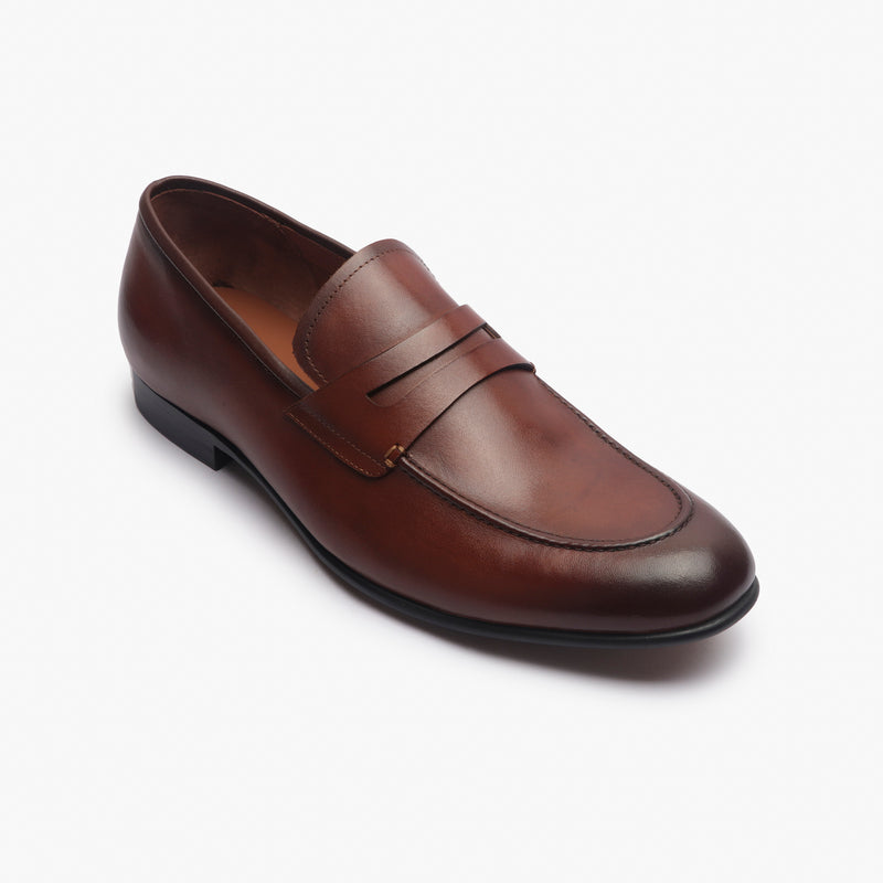 U Tip Penny Loafers brown side single