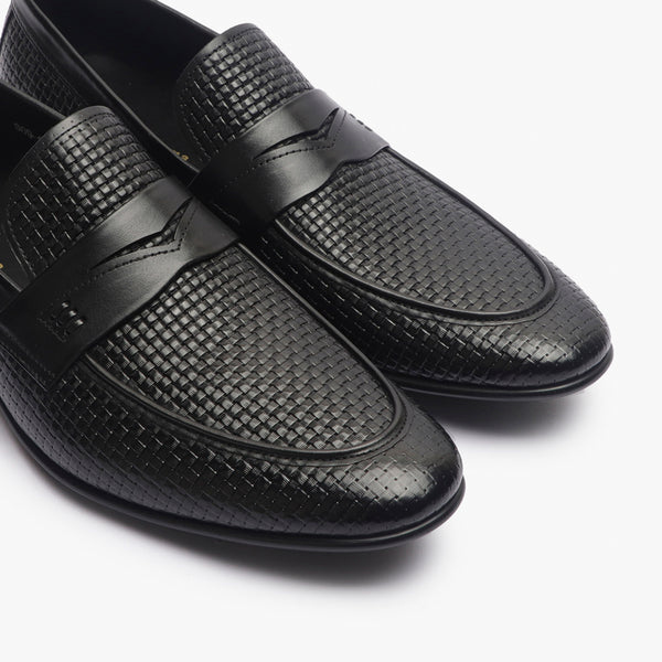 Weave Textured Penny Slip Ons black side angle zoom