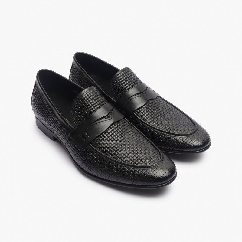 Weave Textured Penny Slip Ons black side angle