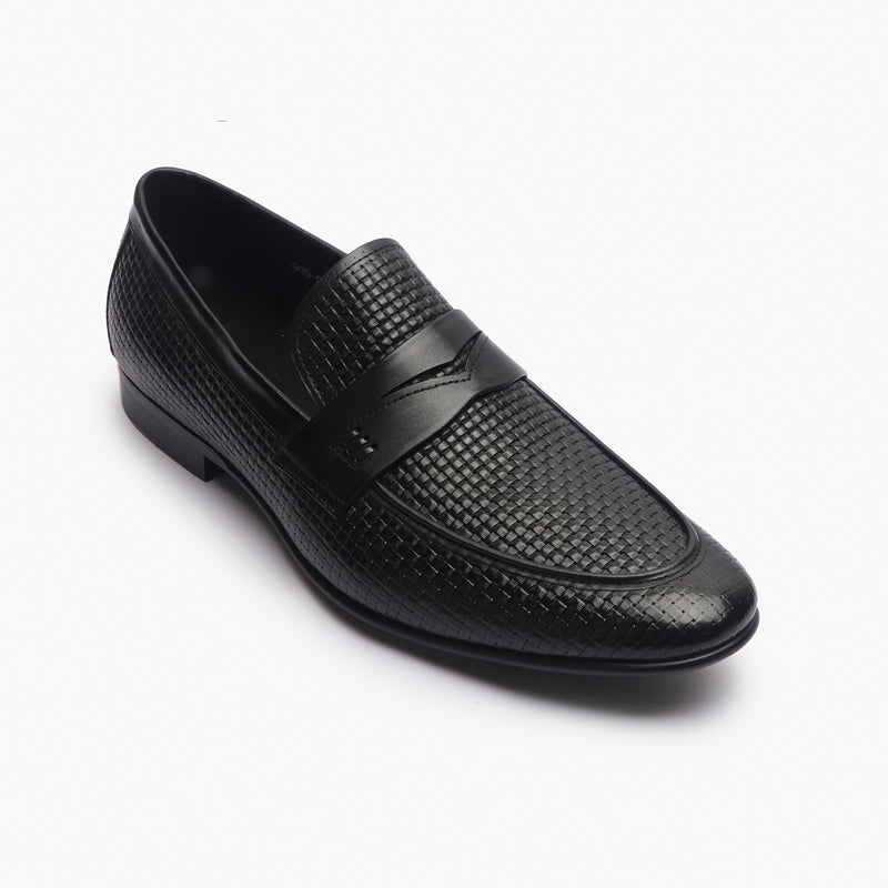 Weave Textured Penny Slip Ons black side single