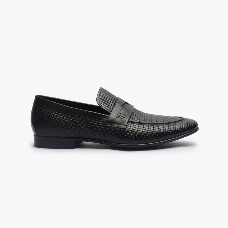 Weave Textured Penny Slip Ons black side profile