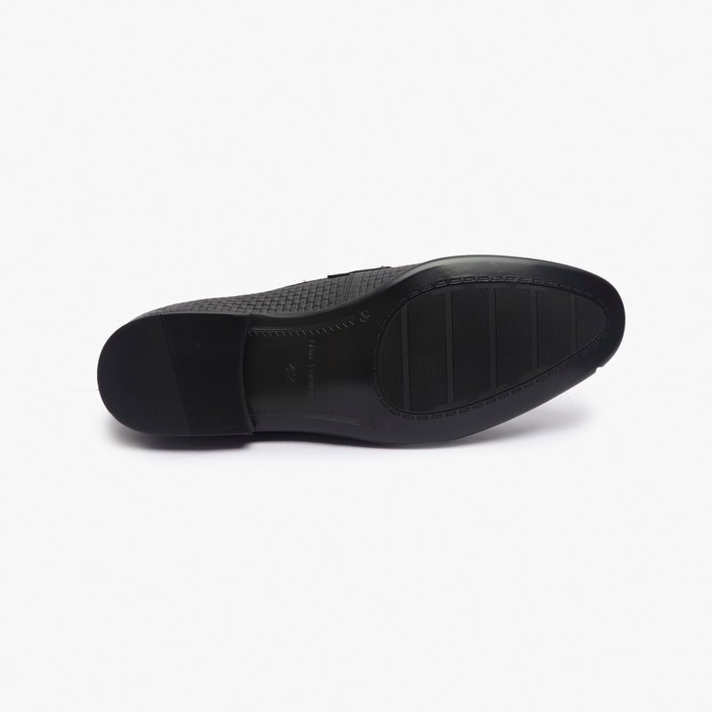 Weave Textured Penny Slip Ons black sole