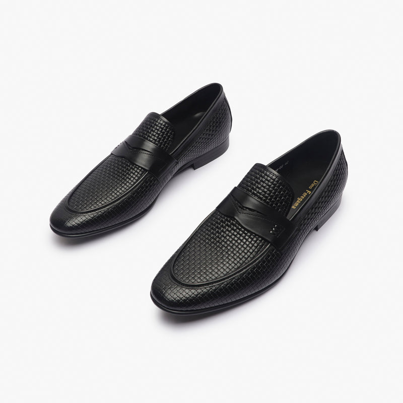 Weave Textured Penny Slip Ons black opposite side